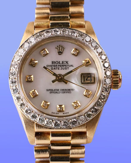 No Reserve - Rolex Lady-Datejust 26MM Aftermarket Mother of Pearl Dial Yellow Gold President Bracelet (6917)