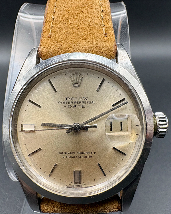 1971 Rolex Oyster Perpetual Date 34MM Silver Dial Aftermarket Leather Strap (1500)