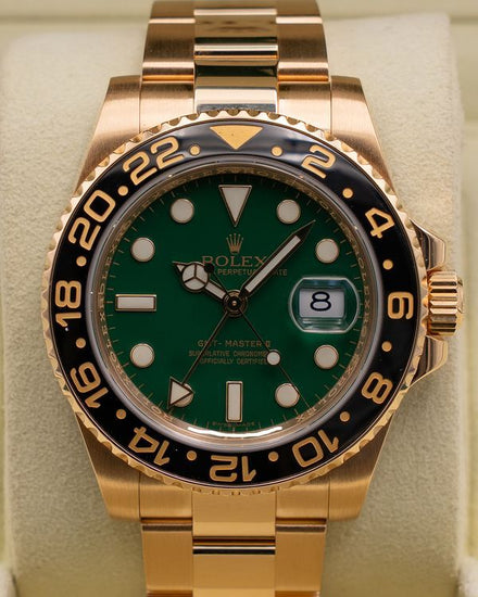 2009 Rolex GMT-Master II 40MM Green Dial Yellow Gold Oyster Bracelet (116718)