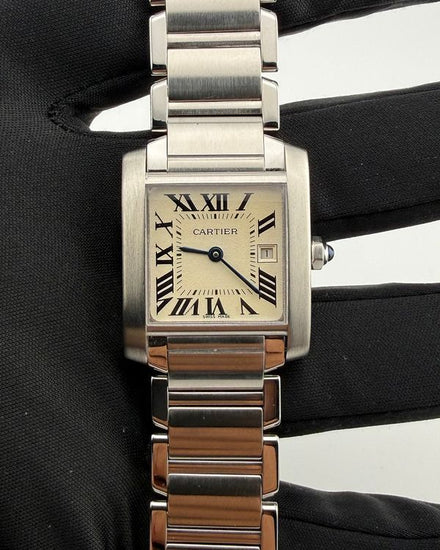 Cartier Tank Française 25MM Quartz Off-White Dial Steel Bracelet (W51011Q3)