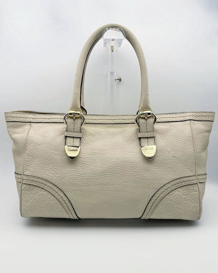 Gucci Signoria Tote Bag Large GG Leather Ivory Gold Tone Hardware Leather Handles (Tote Bag)