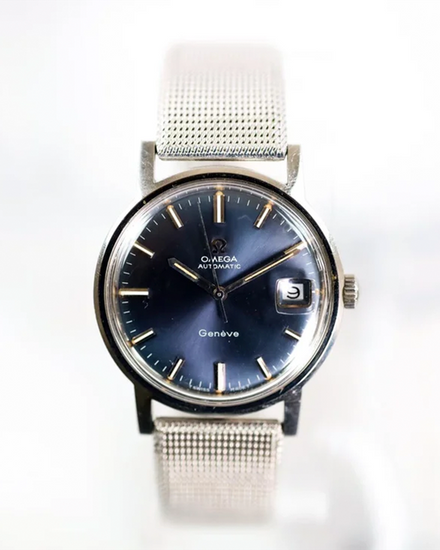 Omega Geneve Vintage 35MM Blue Dial Aftermarket Steel Bracelet (166.070)
