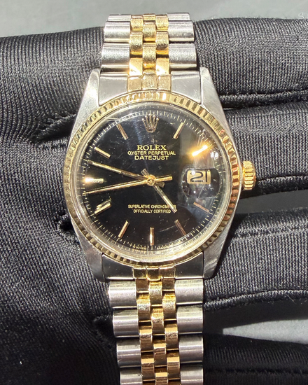 1975 Rolex Datejust 36MM Black Dial Two-Tone Jubilee Bracelet (1601)