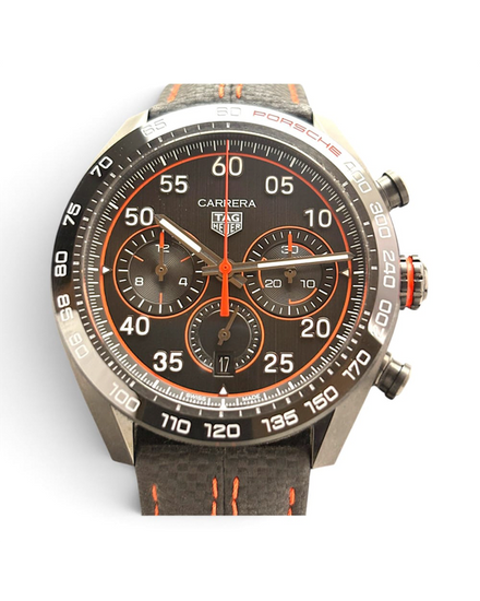 Tag Heuer Carrera Chronograph X Porsche Orange Racing S.E. 44MM Black Dial Textile Strap (CBN2A1M.FC6526)