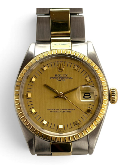 Rolex Oyster Perpetual Date 34MM Champagne "Linen" Dial Two-Tone Oyster Bracelet (1505)