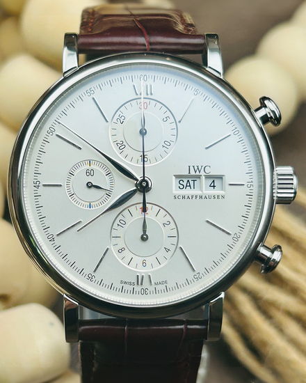 2020 IWC Schaffhausen Portofino Chronograph 42MM Silver Dial Leather Strap (IW391027)