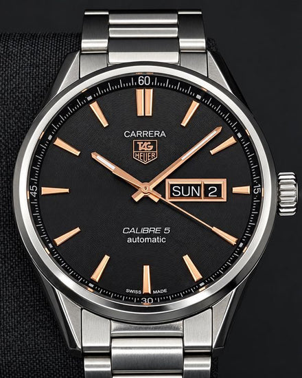 2017 Tag Heuer Carrera Calibre 5 41MM Black Dial Steel Bracelet (WAR201C.BA0723)