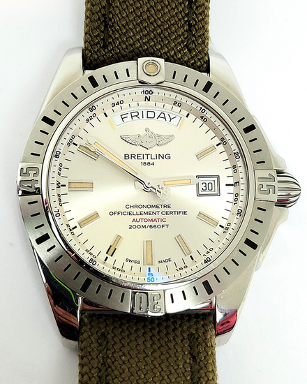 Breitling Galactic 44MM Silver Dial Textile Bracelet (A45320)