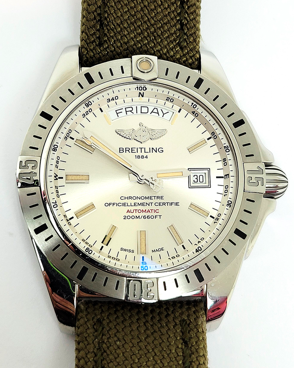 Breitling Galactic 44MM Silver Dial Textile Bracelet (A45320)