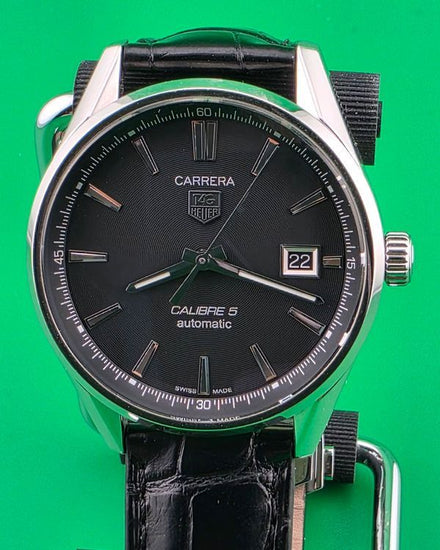 TAG Heuer Carrera Calibre 5 39MM Black Dial Leather Strap (WAR211A-2)