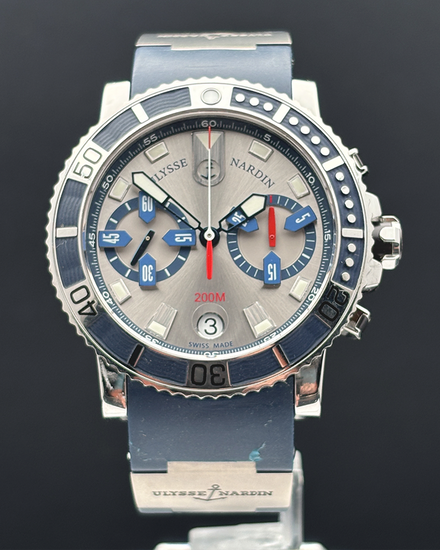 2012 Rare Ulysse Nardin Marine Maxi Diver 42.7MM Silver Dial Rubber Strap (8003-102-3/91)