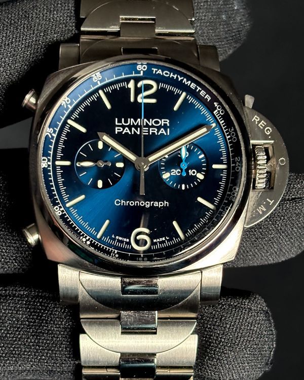 2021 Panerai Luminor Chrono 44MM Blue Dial Steel Bracelet (PAM01110)