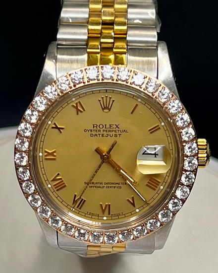 No Reserve - 1980 Rolex Datejust 36MM Champagne Dial Aftermarket Two-Tone Gold Plated Jubilee Bracelet (16013)