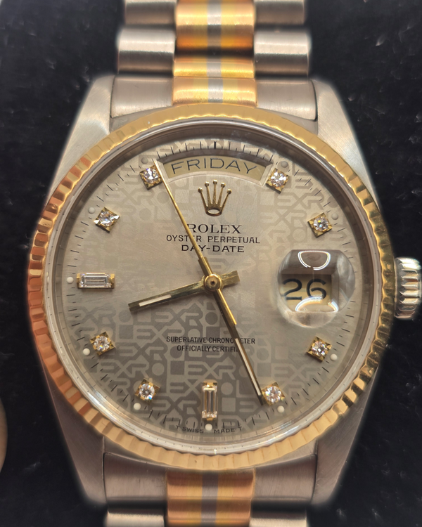 Rolex Day-Date "Tridor" 36MM Silver "Jubilee Motif" Dial Three-Tone President Bracelet (18239)