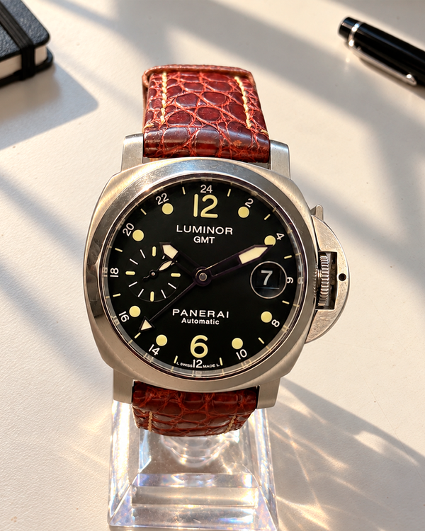 No Reserve - 2010 Panerai Luminor GMT 40MM Black Dial Leather Strap (PAM00159)