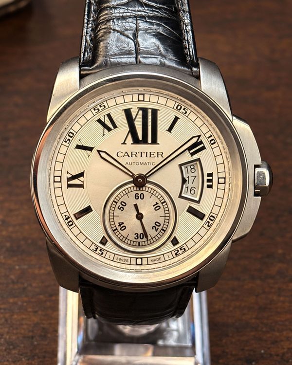 No Reserve - 2014 Cartier Calibre de Cartier 42MM Silver Dial Leather Strap (W7100037)