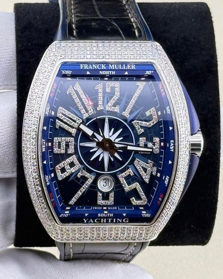Franck Muller Vanguard Yachting 44MM Aftermarket Blue Dial Leather Strap (V45 SC DT)