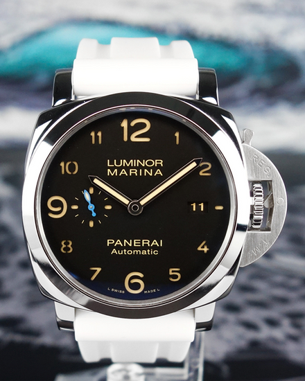 2016 Panerai Luminor Marina 1950 3 Days 44MM Black Dial Aftermarket Rubber Strap (PAM01359)