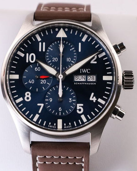 No Reserve - 2020 IWC Schaffhausen Pilot Chronograph "Le Petit Prince" 43MM Blue Dial Leather Strap (IW377714)