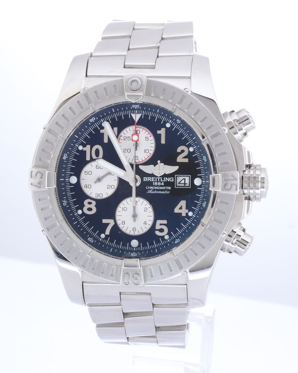No Reserve - Breitling Super Avenger 48MM Black Dial Steel Bracelet (A13370)