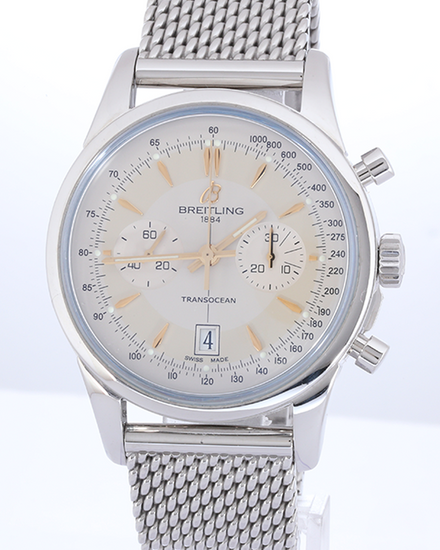 2014 Breitling Transocean 43MM Silver Dial Steel Bracelet (AB015412/G784)