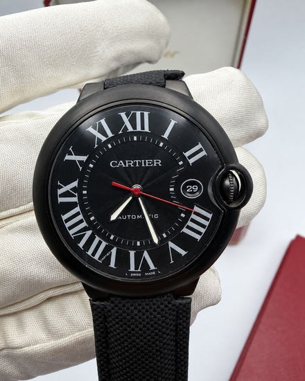 No Reserve - 2017 Cartier Ballon Bleu 42MM Black Dial Textile Strap (WSBB0015)