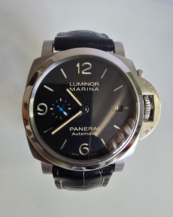 2017 Panerai Luminor Marina 1950 3 Days 44MM Black Dial Aftermarket Leather Strap (PAM01312)