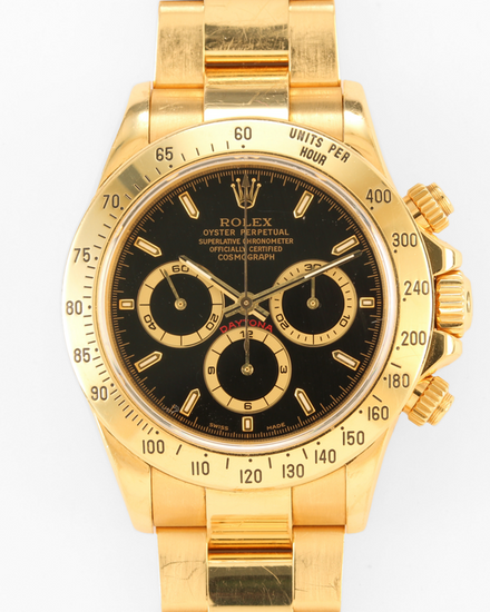 1997 Rolex Cosmograph Daytona 40MM Black Dial Yellow Gold Oyster Bracelet (16528)