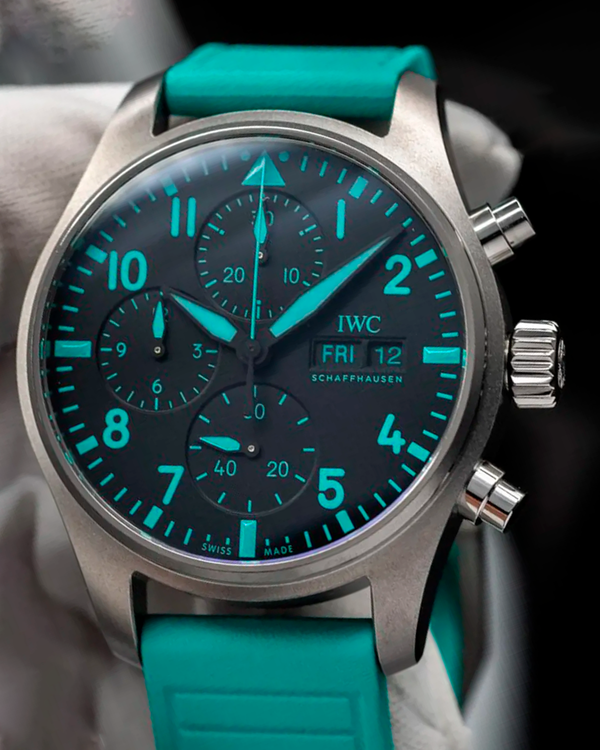 2022 IWC Schaffhausen Pilot Chronograph "Mercedes AMG Petronas F1" 41MM Black Dial Rubber Strap (IW388108)