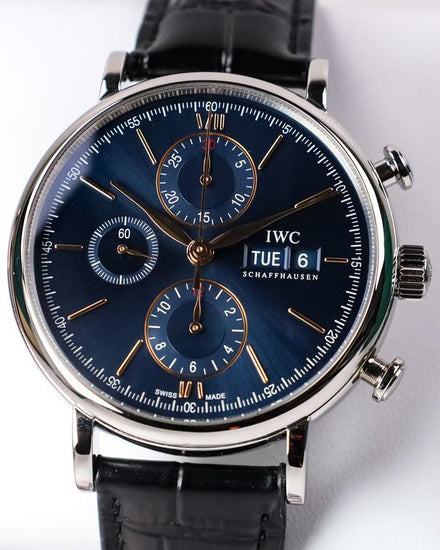 No Reserve -2021 IWC Schaffhausen Portofino 42MM Blue Dial Leather Strap (IW391036)