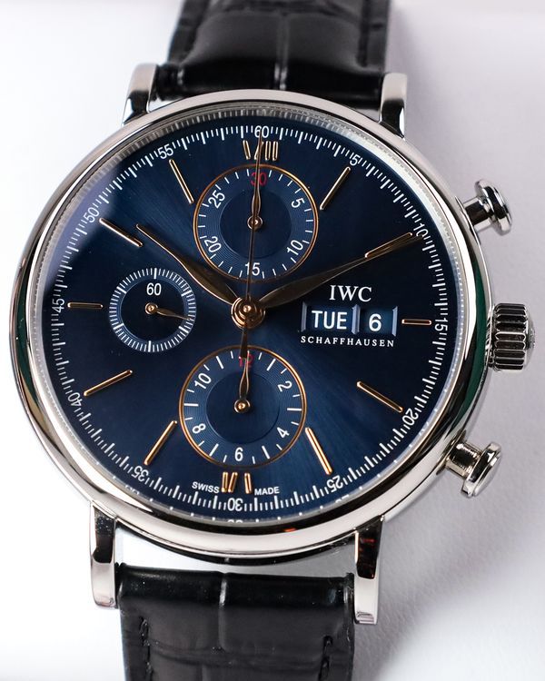 No Reserve -2021 IWC Schaffhausen Portofino 42MM Blue Dial Leather Strap (IW391036)