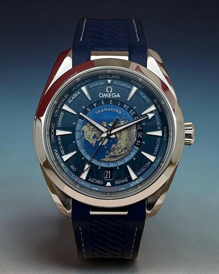 No Reserve - 2026 Omega Seamaster Aqua Terra Worldtimer 43MM Blue Dial Rubber Strap (220.12.43.22.03.001)