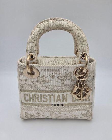 2023 Dior Bag Small White Canvas Gold-Tone Hardware Textile Strap (Bag)