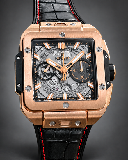 2023 Hublot Square Bang Unico King Gold 42MM Skeleton Dial Leather Strap (821.OX.0180.RX)