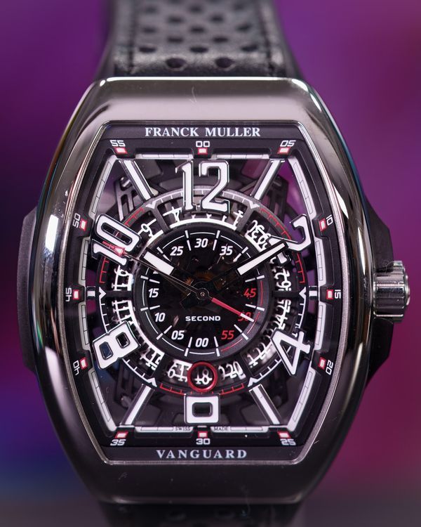 No Reserve - Franck Muller Vanguard "Racing" S.E. 45MM Black Dial Leather Strap (V 45 SC DT RCG)