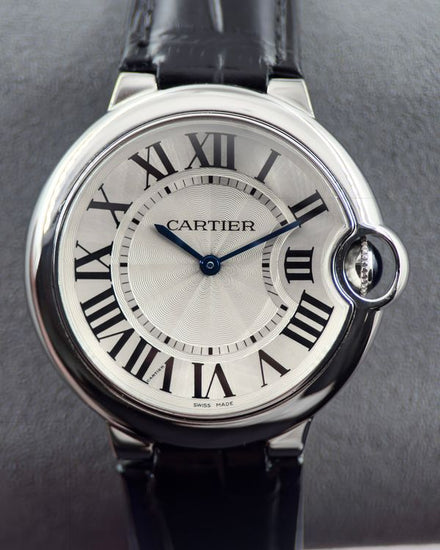 No Reserve - 2013 Cartier Ballon Bleu 36MM Silver Dial Leather Strap (W6920087)