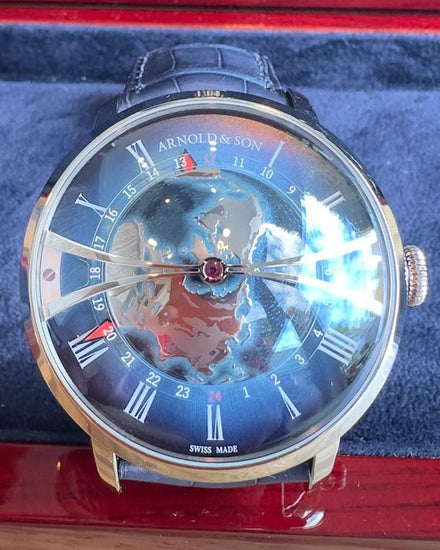 2021 Arnold & Son Globetrotter 45MM Blue Dial Leather Strap (1WTAS.U01C.C153S)