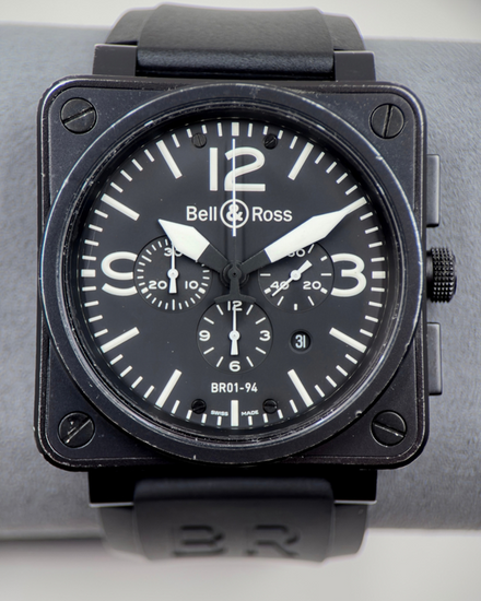 No Reserve - Bell & Ross BR 01 94 Chronograph 46MM Black Dial Rubber Strap (BR 01-94-S)