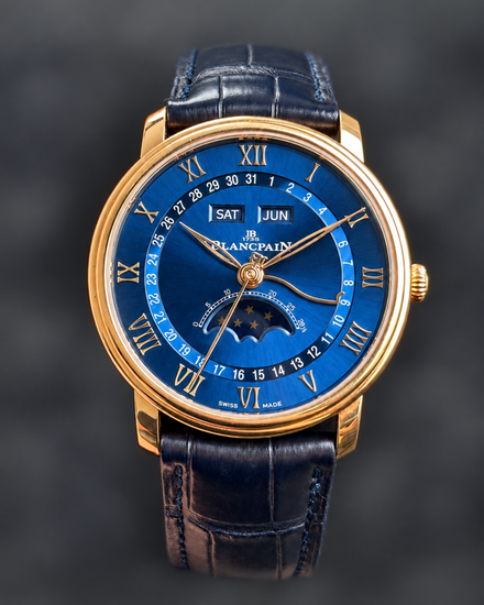 No Reserve - 2024 Blancpain Villeret Quantième Complet 40MM Blue Dial Leather Strap (6654-3640-55B)