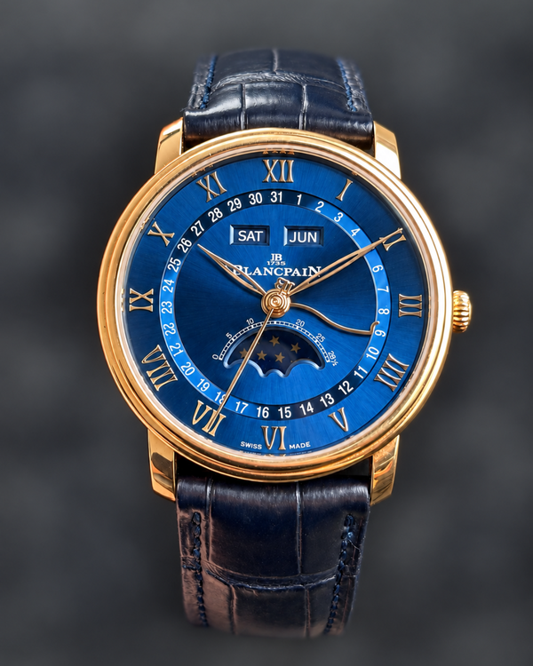No Reserve - 2024 Blancpain Villeret Quantième Complet 40MM Blue Dial Leather Strap (6654-3640-55B)