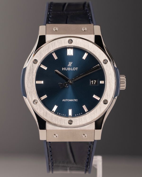 No Reserve - Hublot Classic Fusion 42MM Blue Dial Leather Strap (542.NX.7170.LR)