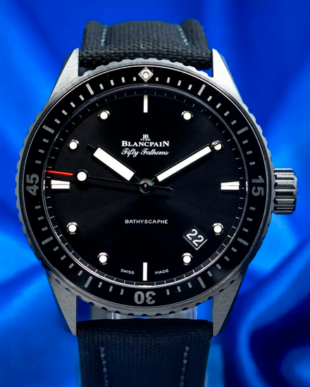 No Reserve - 2022 Blancpain Fifty Fathoms Bathyscaphe 43.6MM Black Dial Textile Strap (5000-0130-B52A)