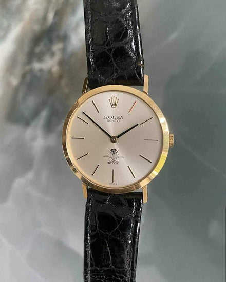1986 Rolex Cellini 32MM Silver "Saudi Royal Crest" Dial Leather Strap (4112)