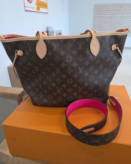 Louis Vuitton Neverfull MM Handbag Medium Monogram Canvas Brown Gold Tone Hardware Leather Straps (Handbag)