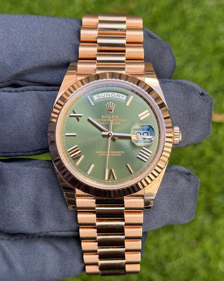 2026 Rolex Day-Date 40MM Green Dial Rose Gold President Bracelet (228235)