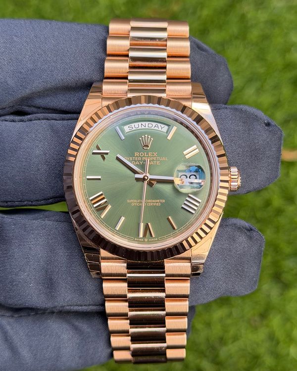2026 Rolex Day-Date 40MM Green Dial Rose Gold President Bracelet (228235)