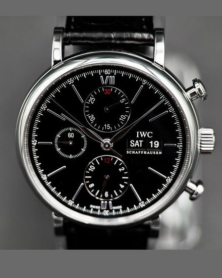2020 IWC Schaffhausen Portofino Chronograph 42MM Black Dial Leather Strap (IW391029)