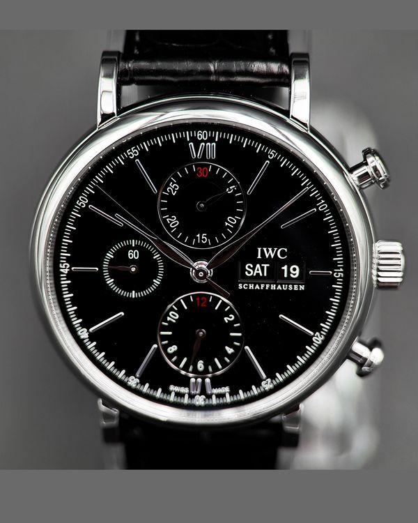 2020 IWC Schaffhausen Portofino Chronograph 42MM Black Dial Leather Strap (IW391029)