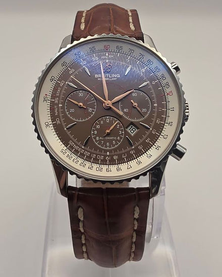 No Reserve - Breitling Montbrillant 38MM Brown Dial Leather Strap (A41370)
