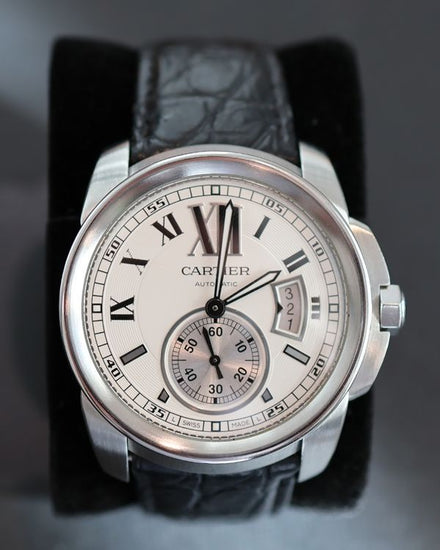 Cartier Calibre de Cartier 42MM Silver Dial Aftermarket Leather Strap (W7100037)